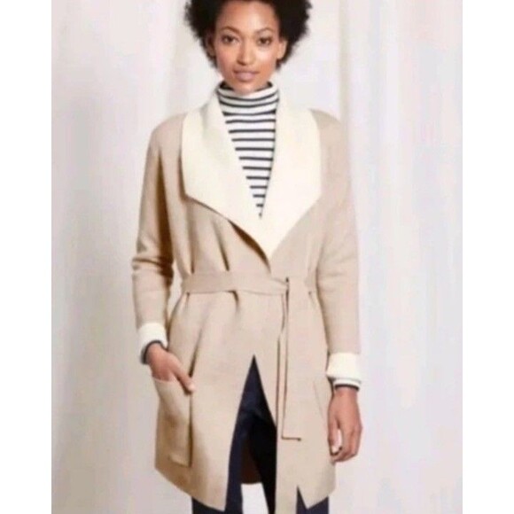 Boden Sweaters - Boden‎ Belted Waterfall Cardigan Tan And Cream Size Medium Wool Blend Pockets